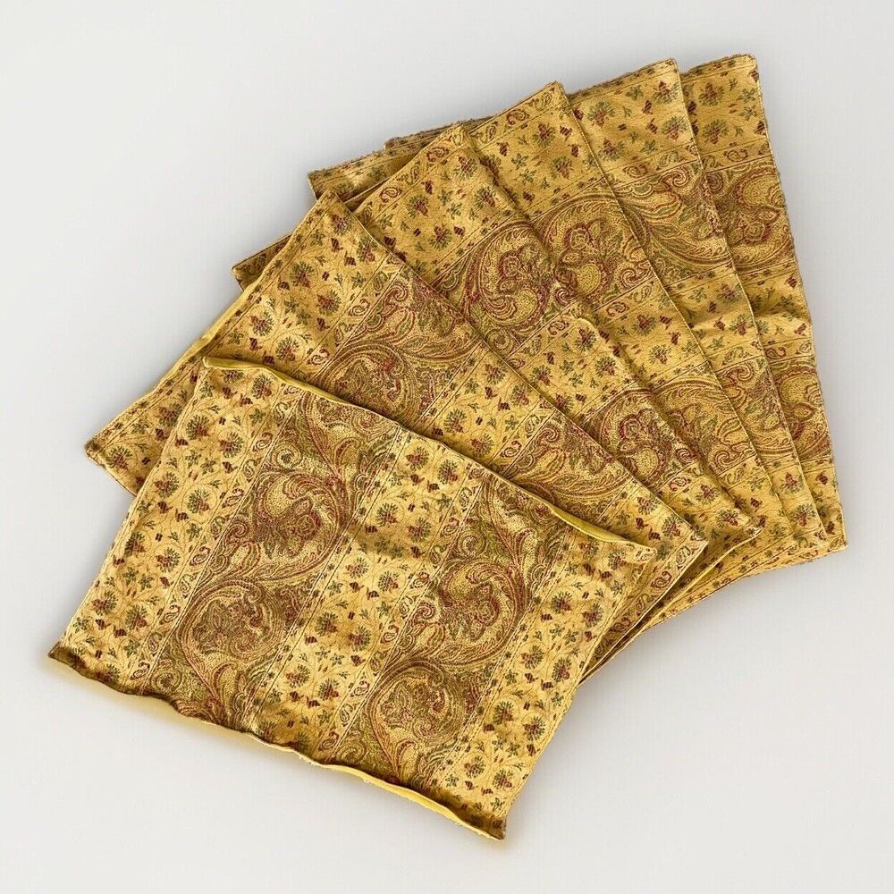 Set Of 6 XOCHI Yellow Gold Fall Autumn  19 X‎ 14 Placemats Paisley Floral